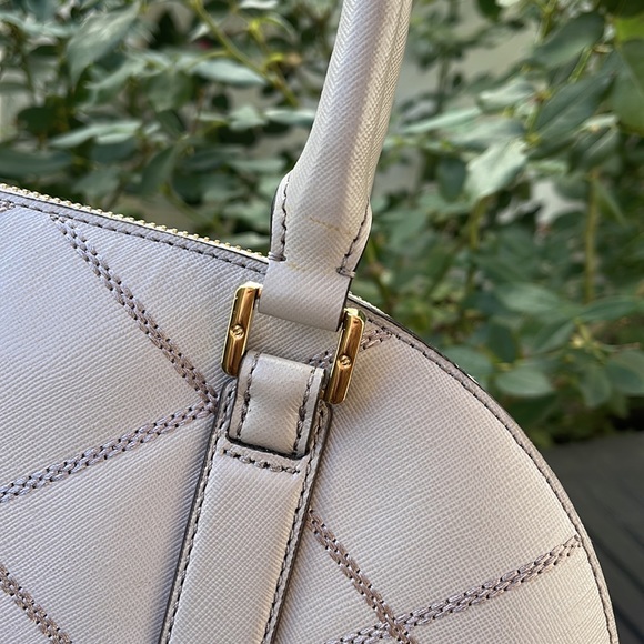 Tory Burch Robinson Stitched Taupe Dome Satchel - Picture 7 of 17